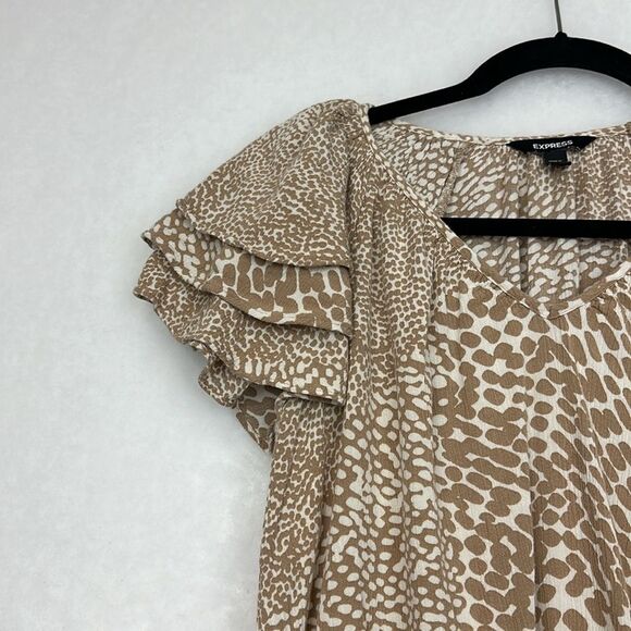 Express V-Neck Tulip Sleeve Blouse Elastic at Waistline Sz Small Snake print - Picture 2 of 9